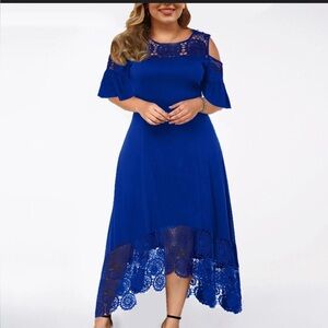 Women’s Blue Hi Low Cold Shoulder Dress